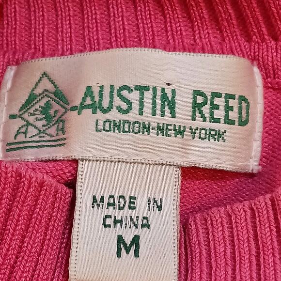 Austin Reed Top Women's Med Faint Argyle Print Long Sleeve Mock Neck Pink Silk - Picture 4 of 9